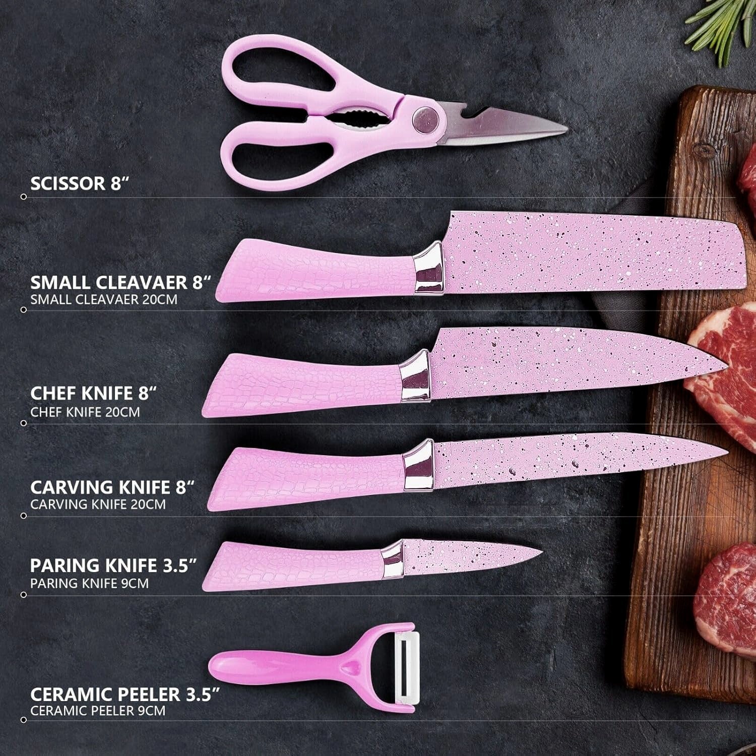 Stainless Steel Non Stick Ceramic Coating 6 Pcs Chef Kitchen Knife Set with Scissor & Peeler Stainless Steel Non Stick Ceramic Coating 6 Pcs Chef Kitchen Knife Set with Scissor & Peeler